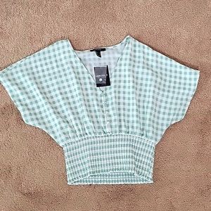 NEW forever21 Ginham top small green white